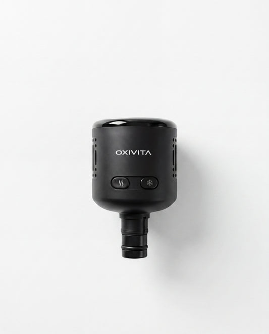 Oxivita Duo Head värme- och kylrecovery-huvud i matt svart sett ovanifrån mot neutral ljus bakgrund